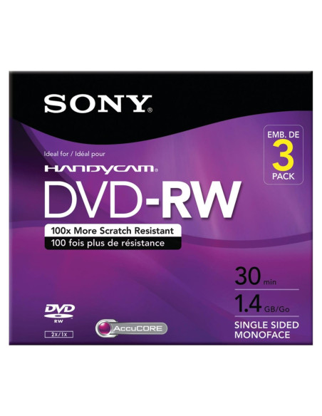 Paquete de 3 DVD-RW Sony 3DMW30R2HC 1.4GB 8cm Paquete de 3 DVD-RW Sony 3DMW30R2HC 1.4GB 8cm