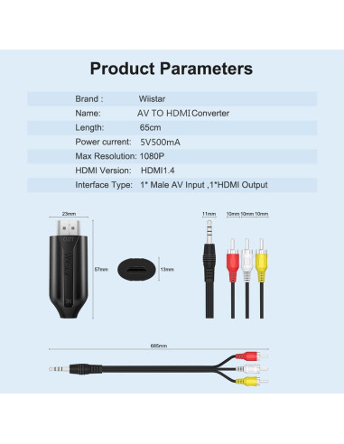 Convertidor RCA a HDMI HDSUNWSTD 1080P para TV y PC