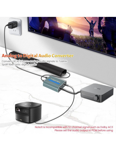 Convertidor de Audio Analógico a Digital AMANKA 2.1m RCA a Óptico