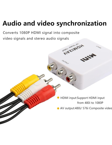 Convertidor HDMI a RCA GRLRHONR 1080p AV PAL/NTSC Convertidor HDMI a RCA GRLRHONR 1080p AV PAL/NTSC