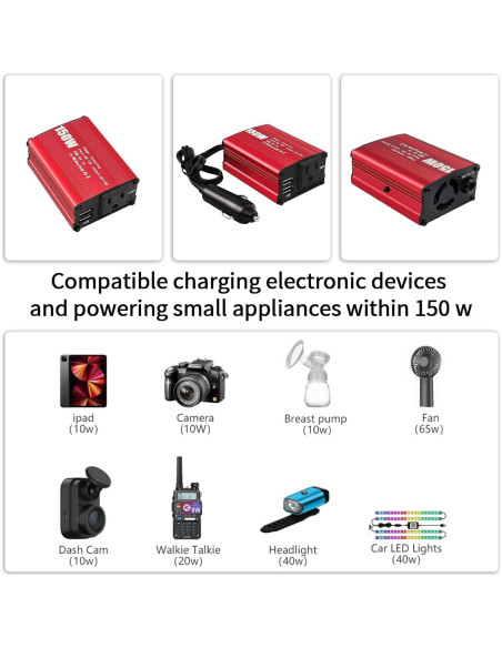Inversor de Potencia 150W Sugolis 12V a 220V con 2 USB Inversor de Potencia 150W Sugolis 12V a 220V con 2 USB