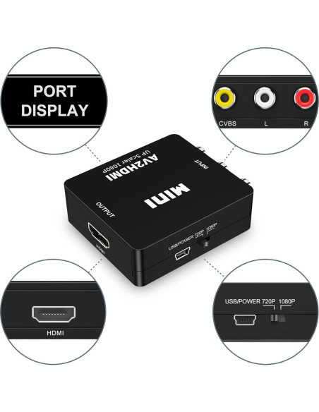 Convertidor RCA a HDMI Hanchuang AV2HDMI 1080P Mini Convertidor RCA a HDMI Hanchuang AV2HDMI 1080P Mini