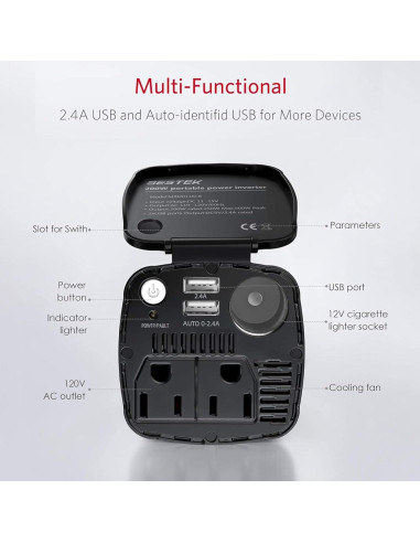 Inversor de Potencia de Coche BESTEK 200W con 2 Salidas CA y USB
