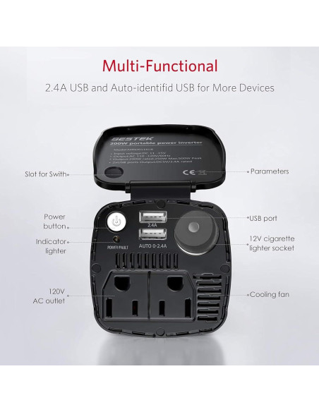 Inversor de Potencia de Coche BESTEK 200W con 2 Salidas CA y USB Inversor de Potencia de Coche BESTEK 200W con 2 Salidas CA y USB