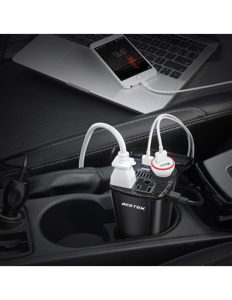 Inversor de Potencia de Coche BESTEK 200W con 2 Salidas CA y USB Inversor de Potencia de Coche BESTEK 200W con 2 Salidas CA y USB