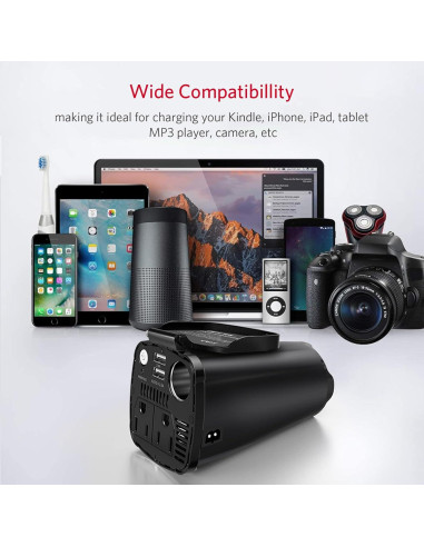 Inversor de Potencia de Coche BESTEK 200W con 2 Salidas CA y USB