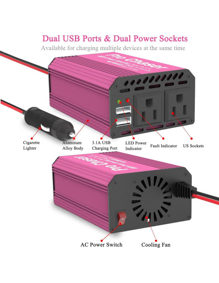 Inversor de Potencia Pro Chaser 400W DC 12V a AC 220V Inversor de Potencia Pro Chaser 400W DC 12V a AC 220V