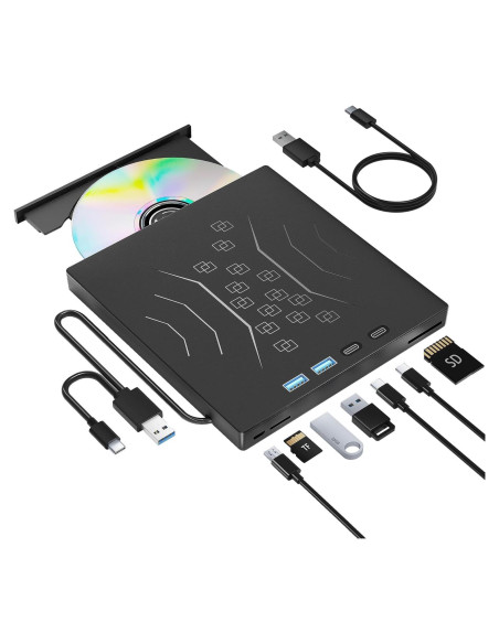 Unidad DVD Externa Wbacon 7 en 1 USB 3.0 Tipo-C Portátil Unidad DVD Externa Wbacon 7 en 1 USB 3.0 Tipo-C Portátil