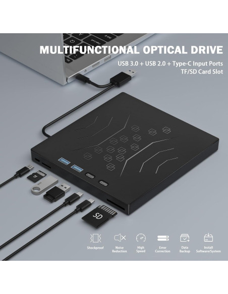 Unidad DVD Externa Wbacon 7 en 1 USB 3.0 Tipo-C Portátil Unidad DVD Externa Wbacon 7 en 1 USB 3.0 Tipo-C Portátil