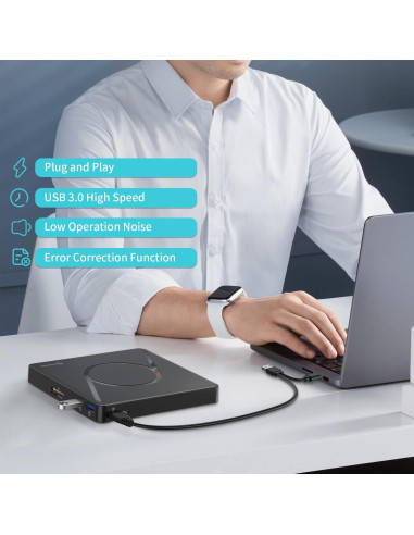 Unidad DVD Externa PHIXERO USB 3.0 con Hub USB y SD