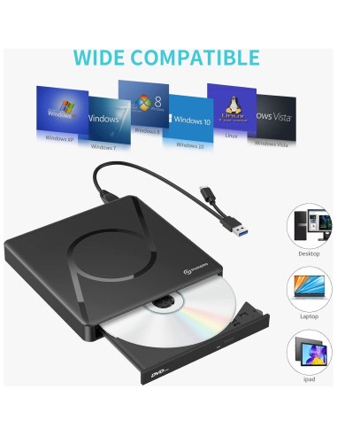 Unidad DVD Externa PHIXERO USB 3.0 con Hub USB y SD