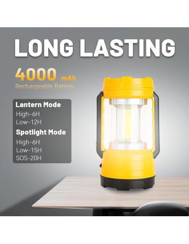 Linterna de Camping LED Prayki 1000 Lúmenes Recargable Amarillo