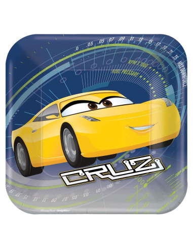 Platos Cuadrados Disney Cars 3 - 8 Piezas Desechables