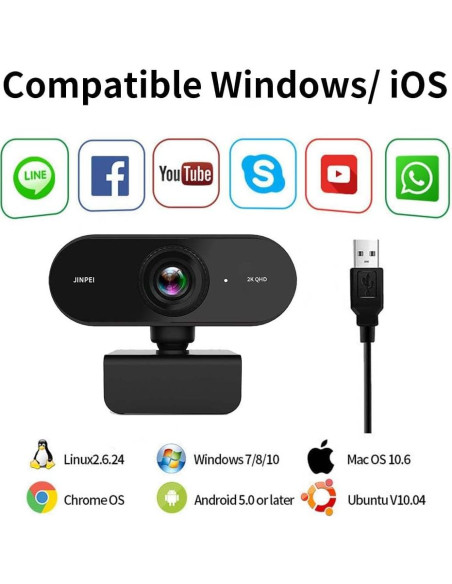 Cámara Web 2K QHD Jinpei JW-01B-2K con Micrófono Integrado Cámara Web 2K QHD Jinpei JW-01B-2K con Micrófono Integrado