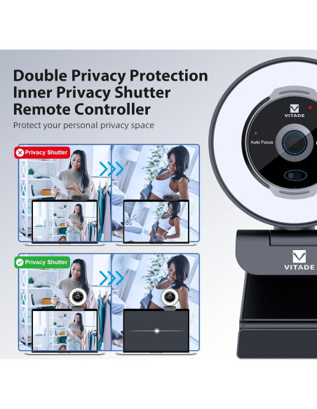 Cámara Web Vitade 862Pro 1080P 60FPS con Luz Anular y Control Remoto Cámara Web Vitade 862Pro 1080P 60FPS con Luz Anular y Control Remoto