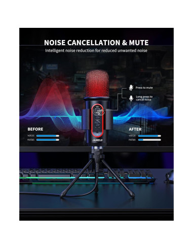 Micrófono Gaming JAMELO USB Condensador RGB para PC y PS4/5