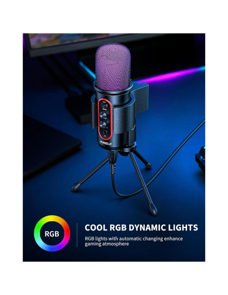 Micrófono Gaming JAMELO USB Condensador RGB para PC y PS4/5 Micrófono Gaming JAMELO USB Condensador RGB para PC y PS4/5