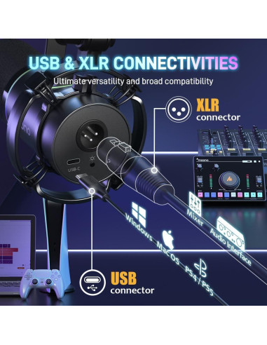 Micrófono Dinámico MAONO PD200X USB/XLR con RGB y Control