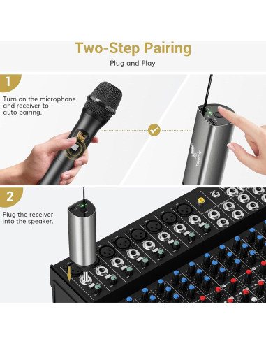 Micrófono Inalámbrico TONOR UHF de Mano, 15 Canales, Negro