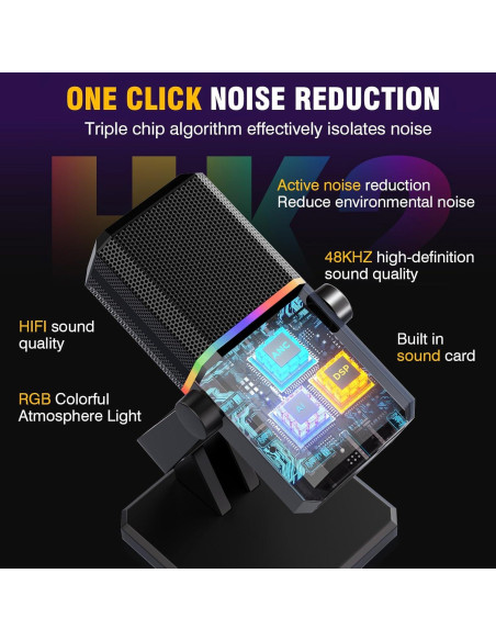 Micrófono Dinámico USB Facmogu HK2 para PC con Luz RGB Micrófono Dinámico USB Facmogu HK2 para PC con Luz RGB