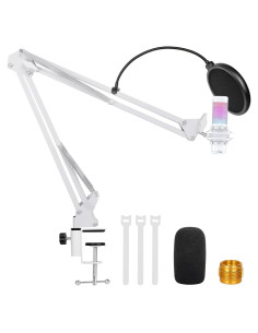 Brazo de Boom Ajustable Hyperx Quadcast S Blanco con Filtro Pop