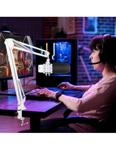 Brazo de Boom Ajustable Hyperx Quadcast S Blanco con Filtro Pop