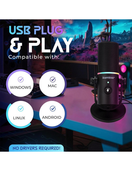 Micrófono USB SoundBeast Firebird - Reducción de Ruido, RGB Micrófono USB SoundBeast Firebird - Reducción de Ruido, RGB