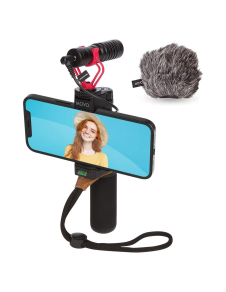 Kit de Vlogging Movo para Smartphone con Micrófono y Mango Kit de Vlogging Movo para Smartphone con Micrófono y Mango
