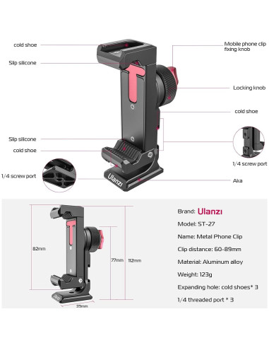 Soporte de trípode ULANZI ST-27 para teléfono 360 metal