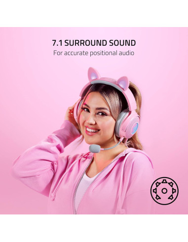 Auriculares Razer Kraken Kitty V2 Pro RGB con Cable - Rosa Cuarzo