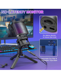 Micrófono USB RGB ZealSound BKD-11 con filtro pop D65p 2