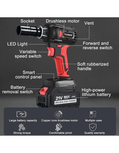 Llave de Impacto Inalámbrica AOBEN 21V 400N.m 3000rpm con Batería Llave de Impacto Inalámbrica AOBEN 21V 400N.m 3000rpm con Batería