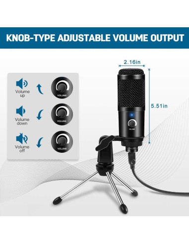 Micrófono USB ARCHEER Condensador Cardioide para PC y Mac
