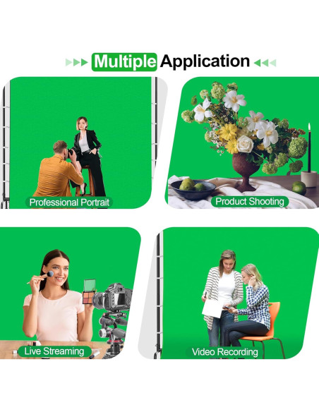 Kit de Fondo Verde 2.74x3.05m EMART con Soporte Móvil y Ruedas Kit de Fondo Verde 2.74x3.05m EMART con Soporte Móvil y Ruedas