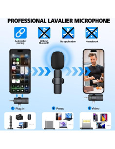 Micrófono Lavalier Inalámbrico 3 en 1 MP003US Negro 2