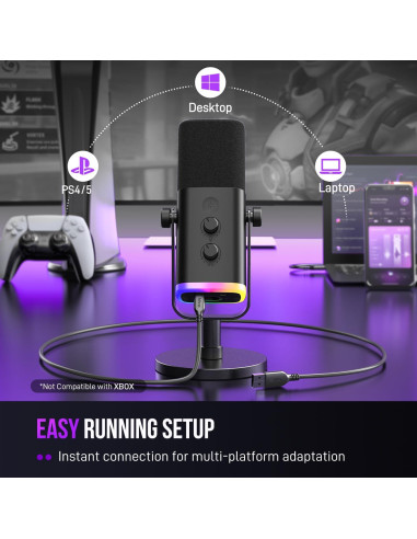 Micrófono Dinámico XLR/USB FIFINE AM8 con Cable 3m y RGB