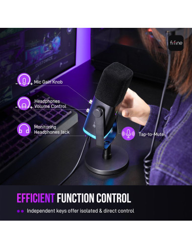 Micrófono Dinámico XLR/USB FIFINE AM8 con Cable 3m y RGB