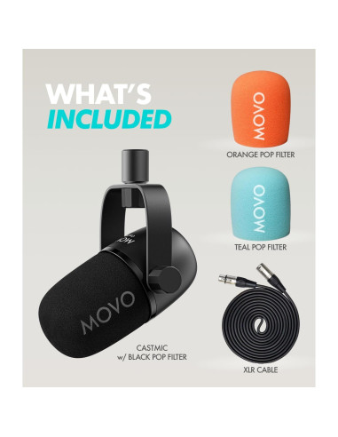 Micrófono Dinámico XLR Movo CastMic para Podcast y Streaming