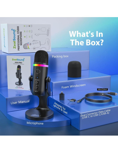 Micrófono USB ZealSound K66 Pro con Paravientos Peludo