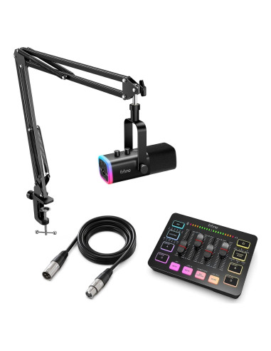 Kit de Streaming Gaming FIFINE con Micrófono XLR y Mezclador RGB
