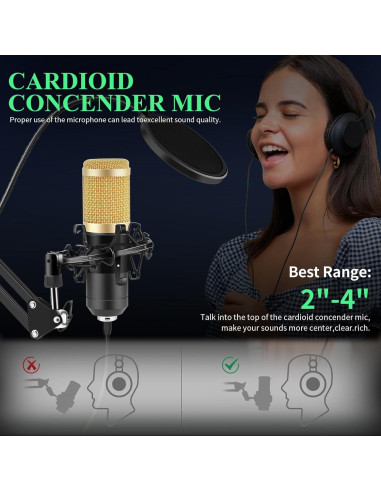 Kit Micrófono Condensador GUHUS BM800 USB con Soporte y Filtro