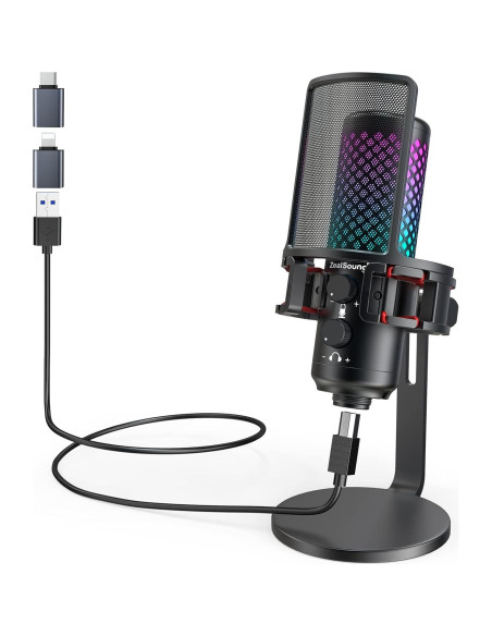 Micrófono RGB ZealSound para Juegos y Podcasting USB 96kHz Micrófono RGB ZealSound para Juegos y Podcasting USB 96kHz