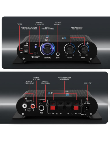 Amplificador de Audio Bluetooth Pyle PFA330BT 90W Doble Canal