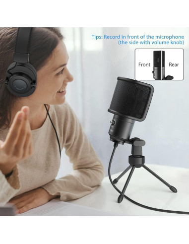 Micrófono USB FIFINE K669B+U1 de Condensador con Filtro Antipop