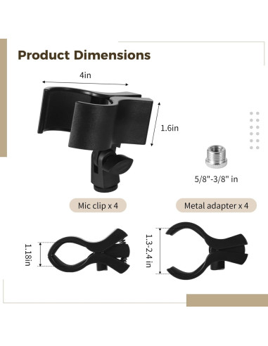 Juego de 4 Clips de Micrófono Epicover Ajustables 10 cm
