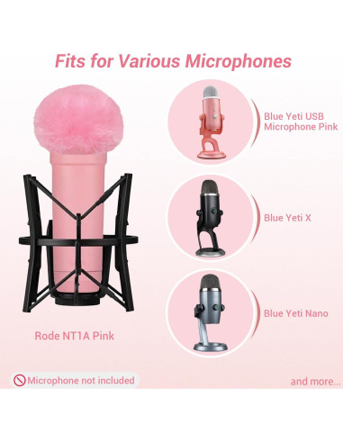 Cubierta Furry Rosa para Micrófono USB Blue Yeti y Rode NT1