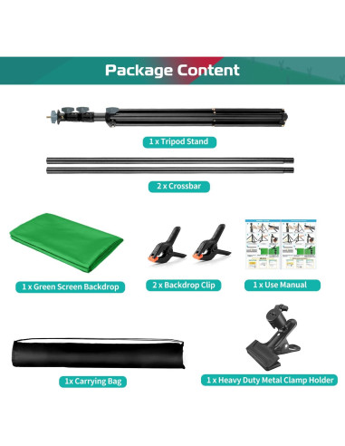 Kit Fondo Pantalla Verde JEBUTU 1.52x2.00 m con Soporte