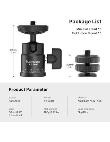Cabezal de bola mini Kaitezenz KT-3001 para cámara y luces