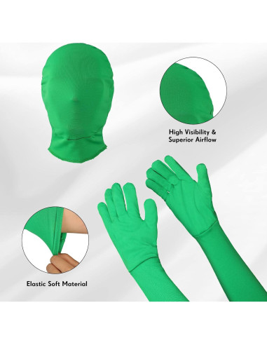 Guantes y Capucha Verde Chromakey Foaincore para Efectos Visuales