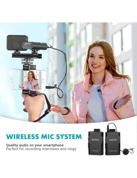 Kit de Video Inalámbrico Movo V2+ con Trípode y Micrófono Kit de Video Inalámbrico Movo V2+ con Trípode y Micrófono